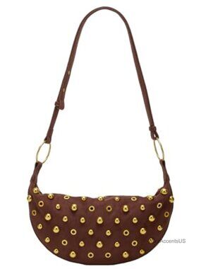 Studded Suede Shoulder Bag Punk Large Handbag Retro Tote Adjustable Strap